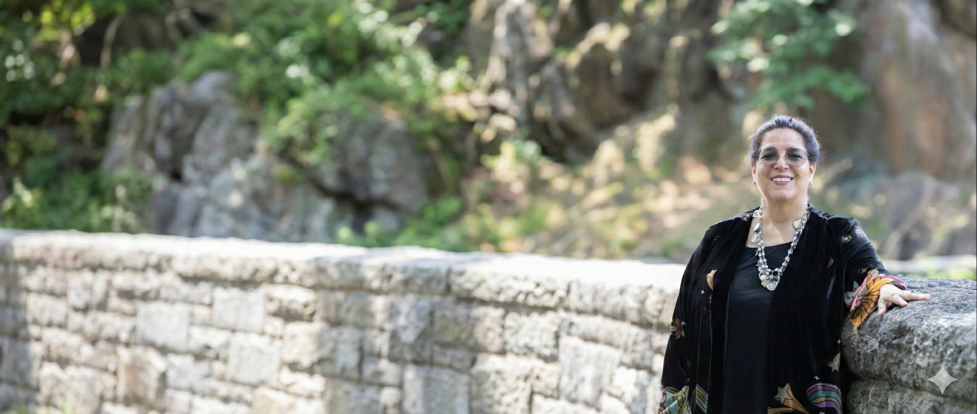 Judith Love in a serene garden setting